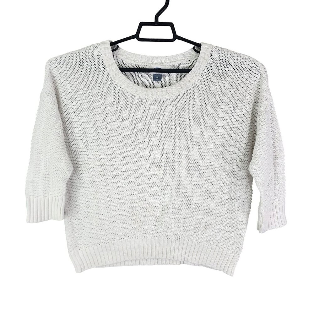 Womens White Old Navy Knit Sweater Crew Neck 3/4 Sleeve Size XL